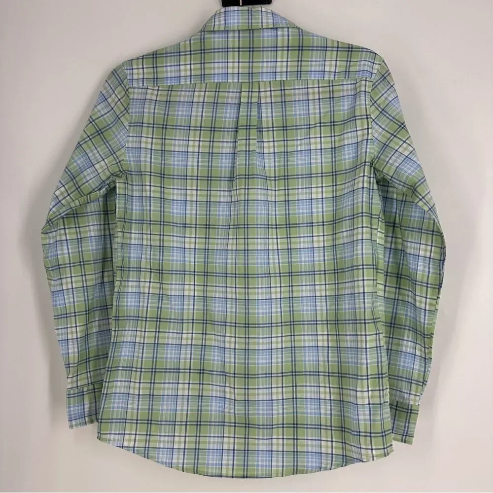 SOUTHERN TIDE Boy’s Surfscoter Blue and Green Plaid Sport Button Down Sz L